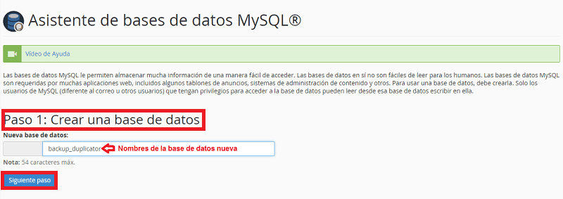 Paso 1 Crear una base de datos en tu empresa de Hosting