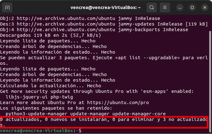 Actualizar la lista de paquetes de tu sistema operativo Ubuntu 22.04
