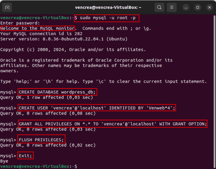 Creación de bases de datos en servidor MySQL para conectar con WordPress