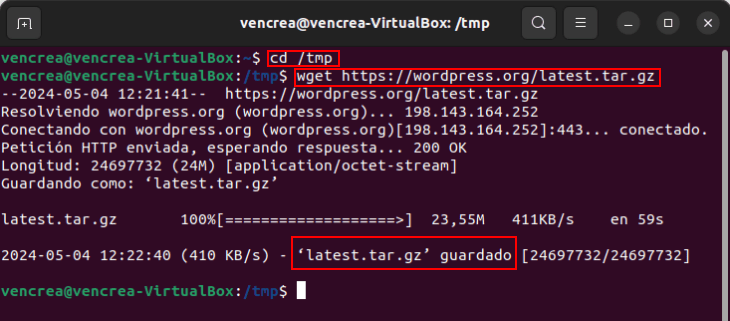 Descargar de la última versión de WordPress en Ubuntu 22.04